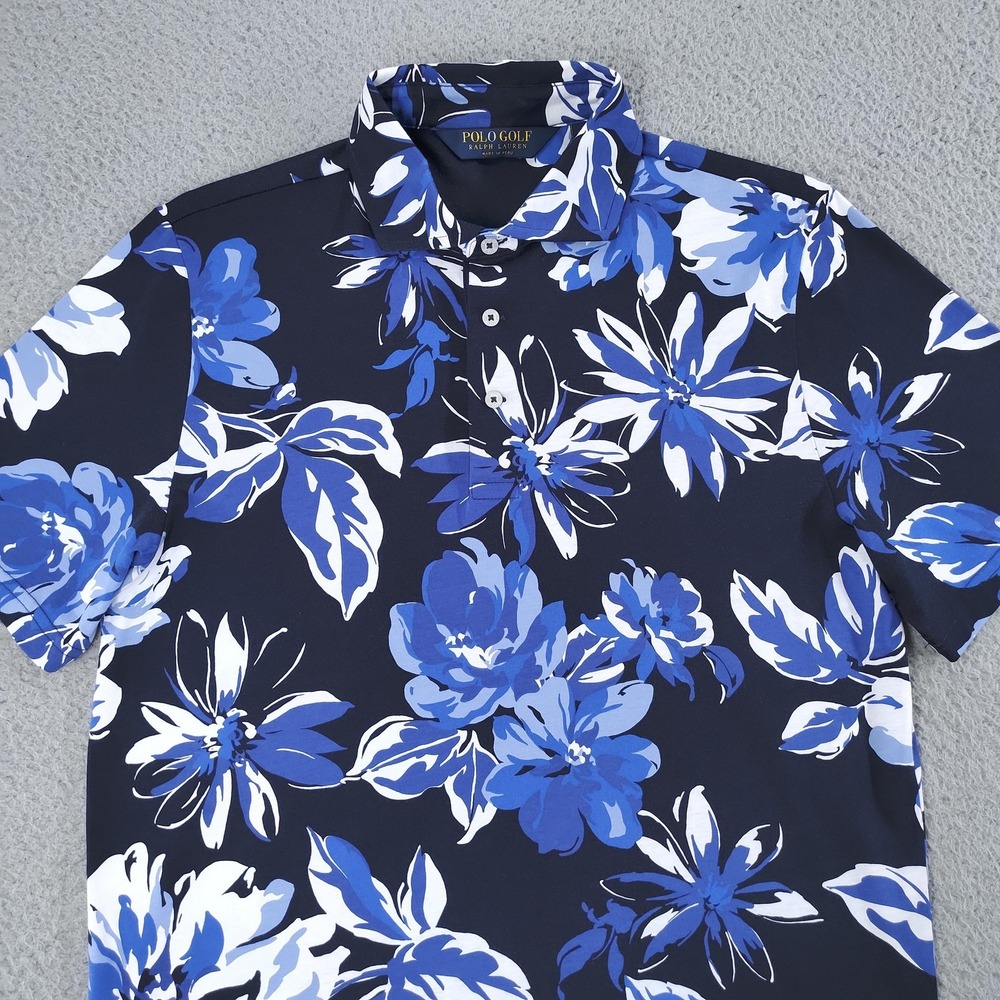 Polo Golf Ralph Lauren Polo Shirt Mens Small Blue Floral Golf Performance Jersey